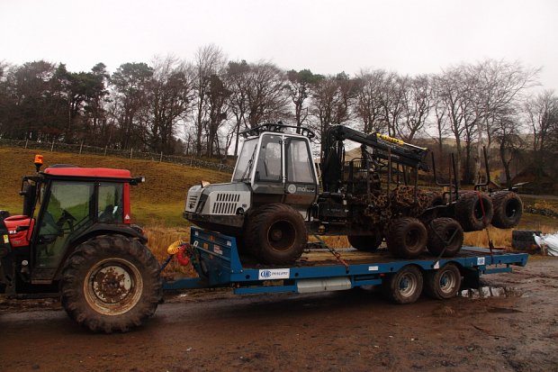 The Malwa is easily moved, shown here being towed by our Valtra A93, 100HP tractor. The Malwa's trailer sits on a cradle slotted into the bolster supports.