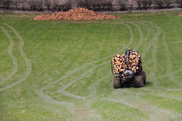 Extracting across a field leaving no ground damage but for some flattened grass.